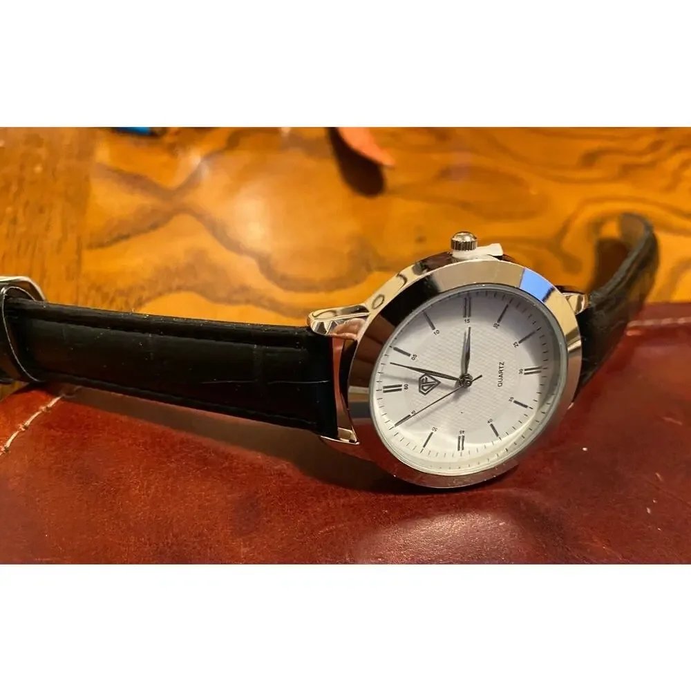 Unisex 37mm Silver Tone DF Watch, Black Band, New Battery